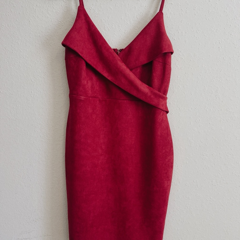 Red Women's Faux-Suede Spaghetti Strap Dress lulus - Picture 4 of 5
